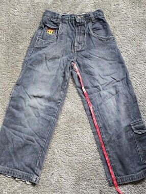 OTB One Tough Brand Baggy Y2K Grunge Jeans Youth Size 10 Cargo Flame Logo